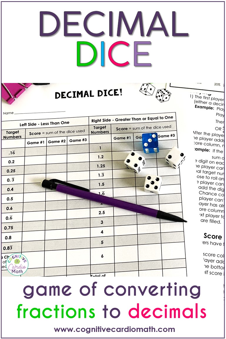 game of converting fractions to decimals
