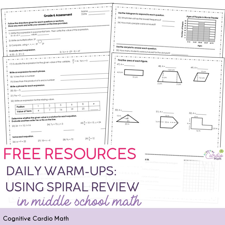free 6th grade math assessment and sample spiral math review