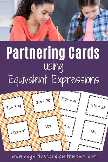 Use equivalent expressions partnering cards to help your math students practice equivalent expressions.