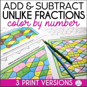 Adding and Subtracting Fractions Math Color by Number