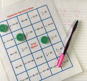 Playing algebraic equations bingo in middle school math