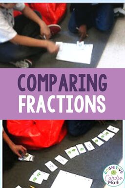 Students comparing cards in fraction war.