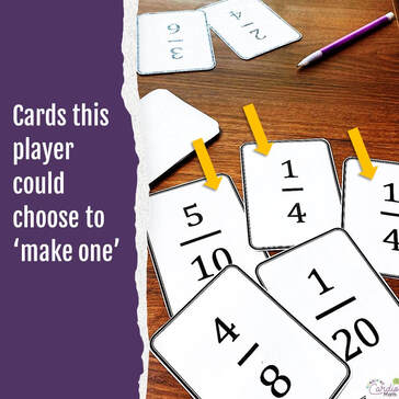 example of how to play Make One card game for adding fractions
