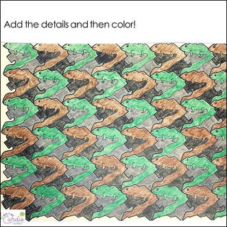 completed tessellation of lizards on rocks