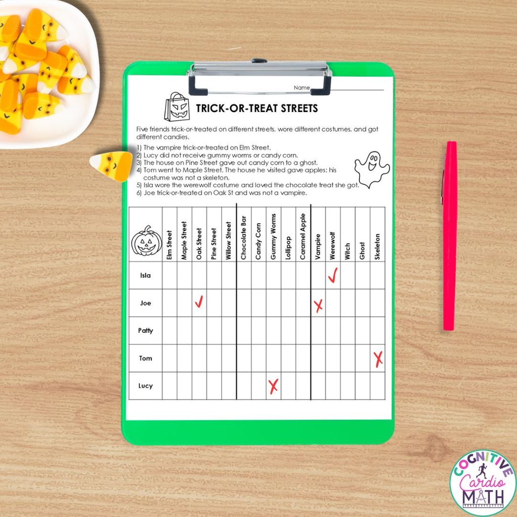 The logic puzzles included with my Halloween math resources give you that option. They are separate activities rather than additional practice with the featured math skill.