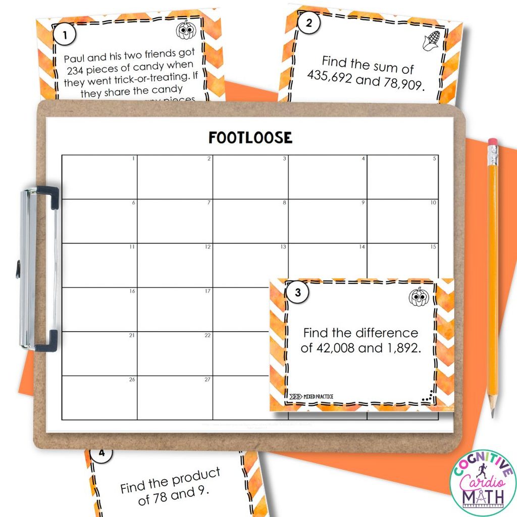 My Fall and Halloween Footloose activity gives you another option for Halloween math practice.