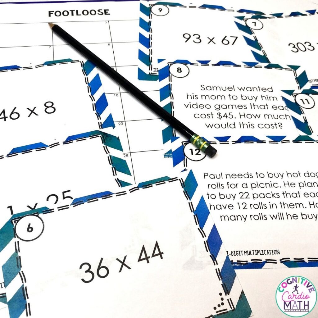 My Multi-Digit Multiplication Footloose task cards add movement to that practice. 